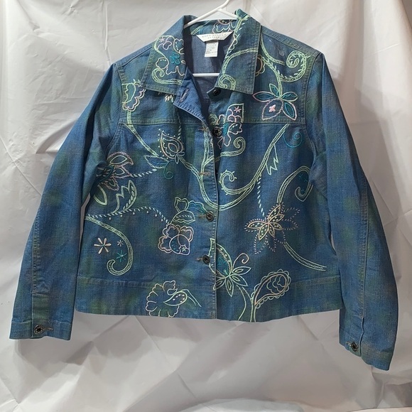 Napa Valley Pettite Denim Embroidered Button up Jacket Size PL - Picture 1 of 6